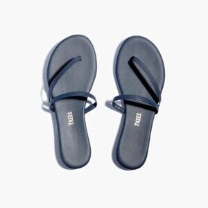 Tkees Women's Sarit Navy Blue 2 Strap Slip On Sandal Leather Size US 7